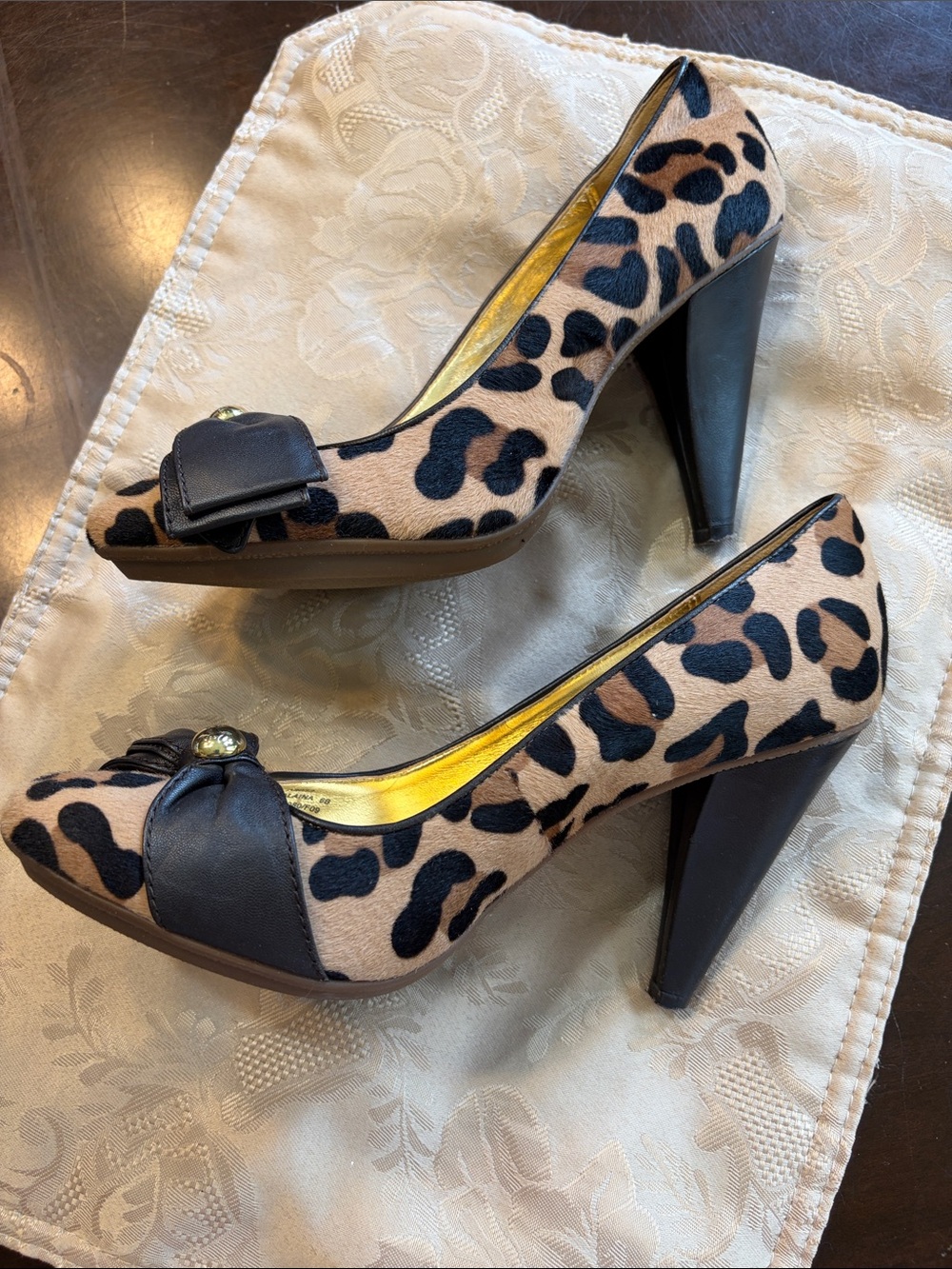Coach Leopard-Print Bow Pumps in Tan and Black - Picture 5 of 9